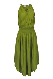 Current Boutique-Elie Tahari - Pea Green Sleeveless Satin Midi Dress Sz S