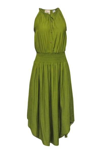 Current Boutique-Elie Tahari - Pea Green Sleeveless Satin Midi Dress Sz S