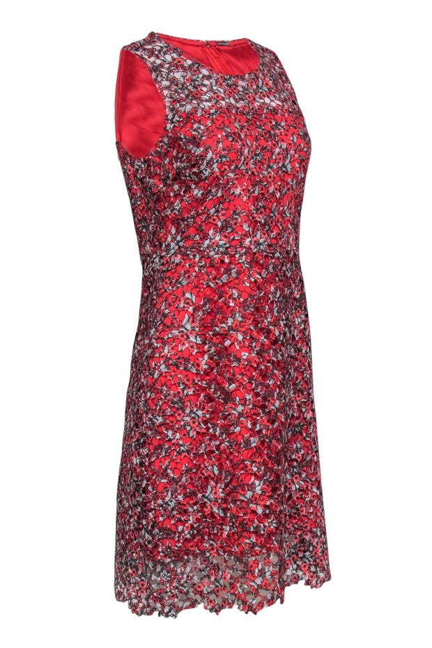 Current Boutique-Elie Tahari - Red Floral Eyelet Lace Sheath Dress Sz 6