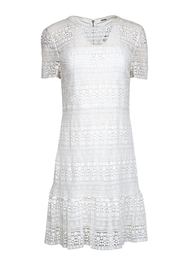 Current Boutique-Elie Tahari - White Eyelet Lace Short Sleeve Dress Sz 12