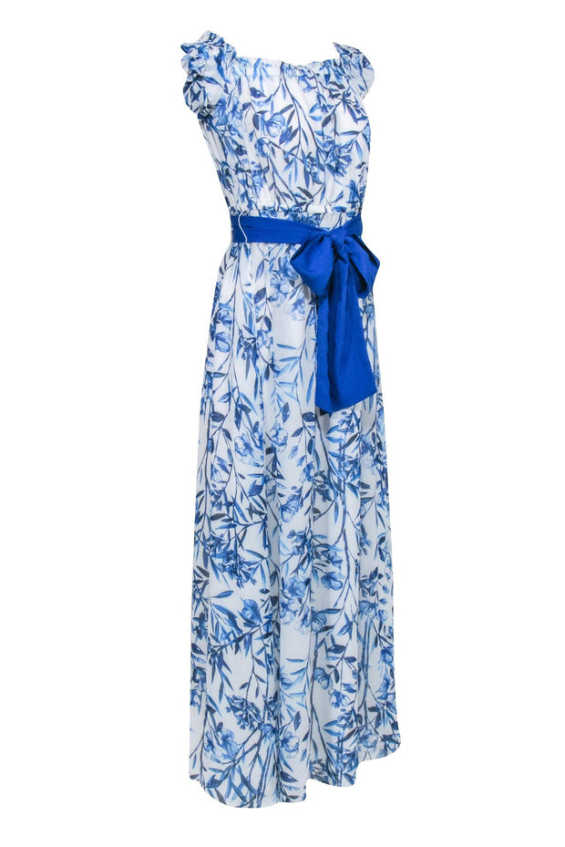 Current Boutique-Eliza J - Blue & White Floral Print Off The Shoulder Maxi Dress Sz 8