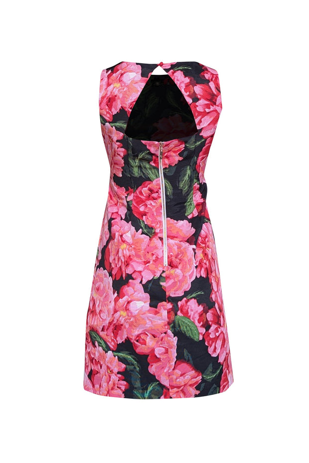 Current Boutique-Eliza J - Pink & Black Large Floral Print Dress w/ Jewel Embellished Neckline Sz 4