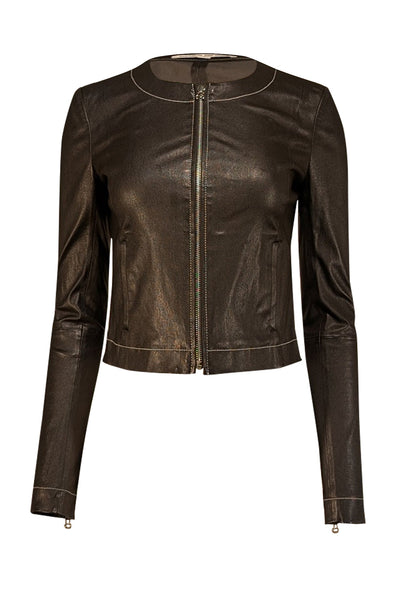 Current Boutique-Elizabeth & James - Black Lamb Leather Jacket w/ White Stitching Sz 4