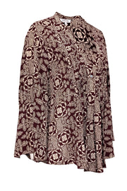 Current Boutique-Elizabeth James - Maroon & Cream Paisley Print Pleated Middle Top Sz L