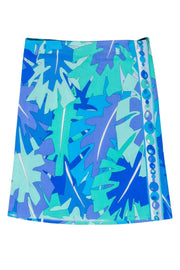 Current Boutique-Emilio Pucci - Blue & Green Abstract Leaf Print Skirt Sz 6