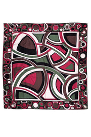 Current Boutique-Emilio Pucci - Pink, Green, Brown, Black, & White Abstract Print Silk Scarf