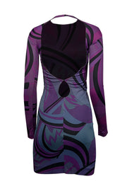 Current Boutique-Emilio Pucci - Purple & Black Print Open Back Long Sleeve Dress Sz 4