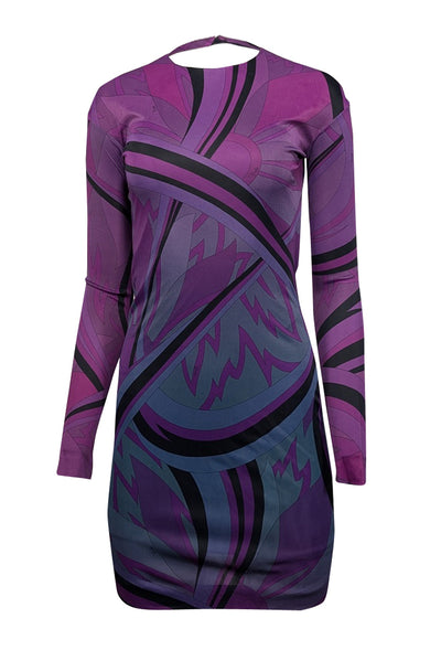 Current Boutique-Emilio Pucci - Purple & Black Print Open Back Long Sleeve Dress Sz 4