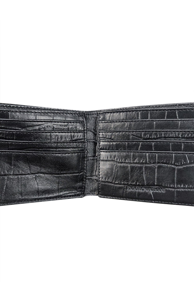 Current Boutique-Emporio Armani - Black Croc Embossed Leather Wallet