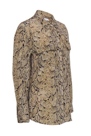 Current Boutique-Equipment - Beige & Black Snakeskin Print Long Sleeve Button Front Sz M