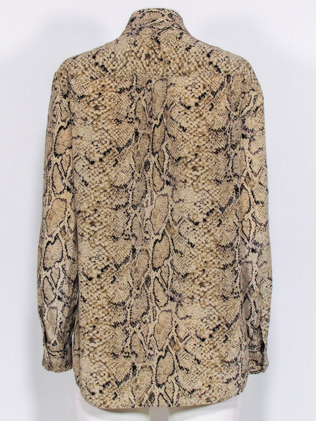 Current Boutique-Equipment - Beige & Black Snakeskin Print Long Sleeve Button Front Sz M