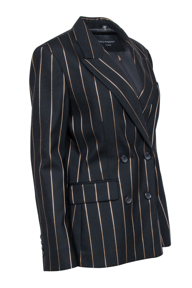 Current Boutique-Equipment - Black & Gold Pinstriped Double Breasted Blazer Sz 6