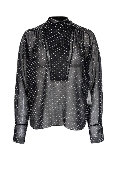 Current Boutique-Equipment - Black & White Swiss Dot Semi-Sheer Blouse Sz S