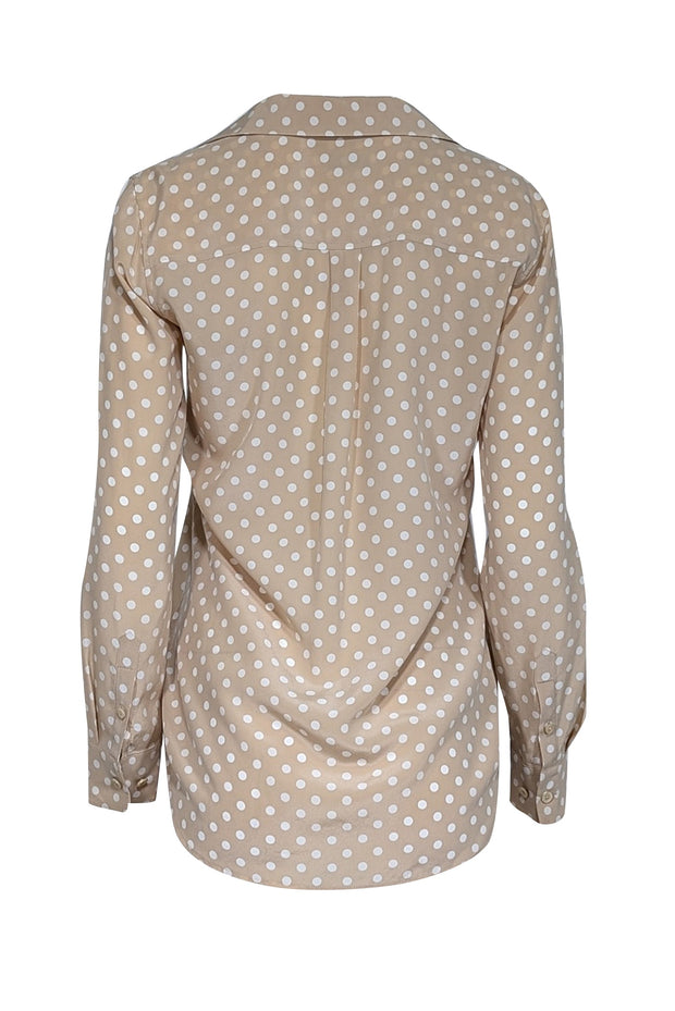 Current Boutique-Equipment - Dark Beige & White Polka Dot Print Silk Blouse Sz S