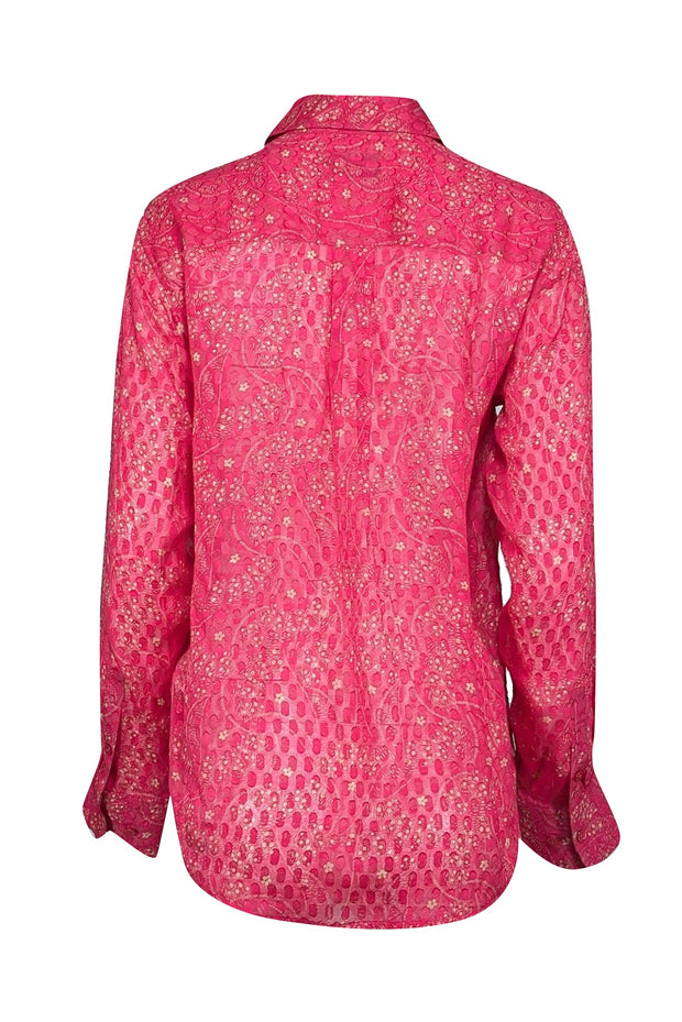 Current Boutique-Equipment - Dark Pink & Beige Lace Pattern Silk Blouse Sz S