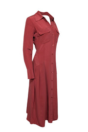 Current Boutique-Equipment - Earthy Red Silk Cutout Long Sleeve Midi Dress Sz 4