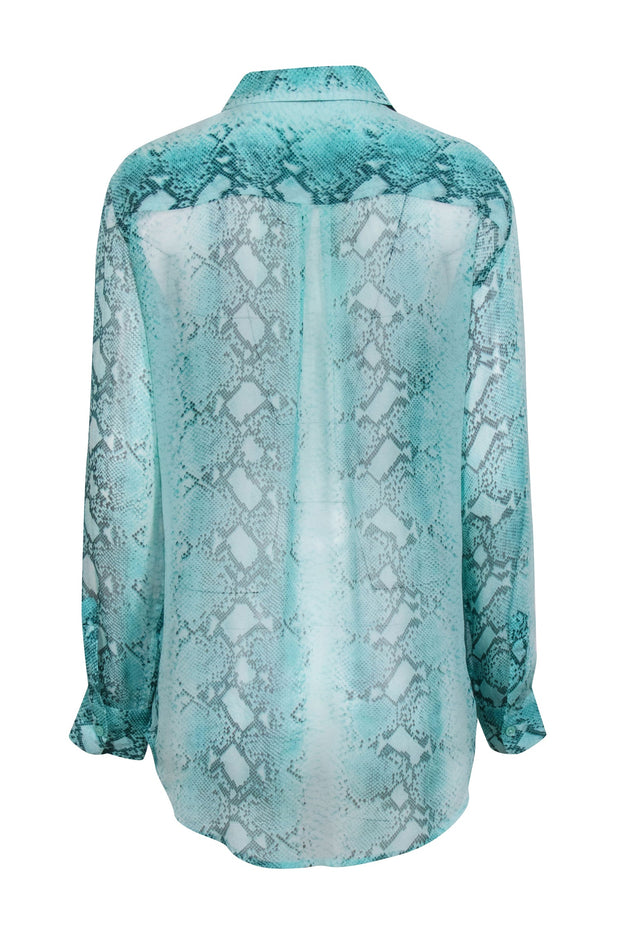 Current Boutique-Equipment Femme - Teal Sheer Snakeskin Print Button Up Blouse w/ Pockets Sz M