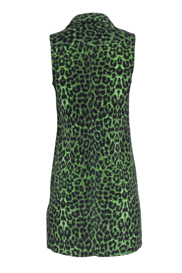 Current Boutique-Equipment - Green & Black Leopard Print Silk Sleeveless Button-Up Dress Sz XS