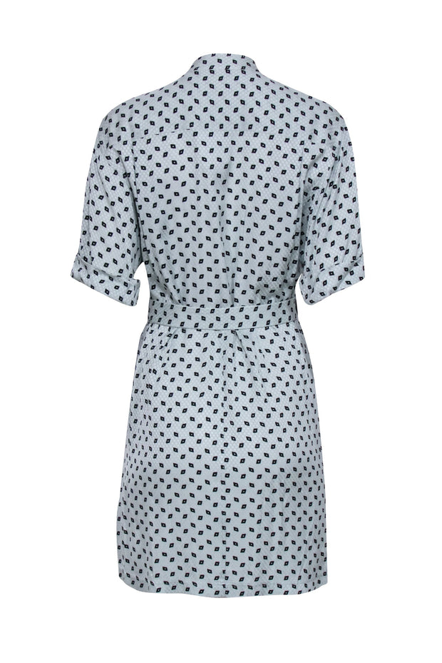 Current Boutique-Equipment - Light Blue & Black Print Short Sleeve Dress Sz 6