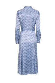 Current Boutique-Equipment - Light Blue & Maroon Crosshatch Print Silk Dress Sz S