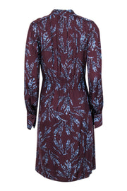 Current Boutique-Equipment - Maroon w/ Blue Floral Print Pleated Long Sleeve Dress Sz 6