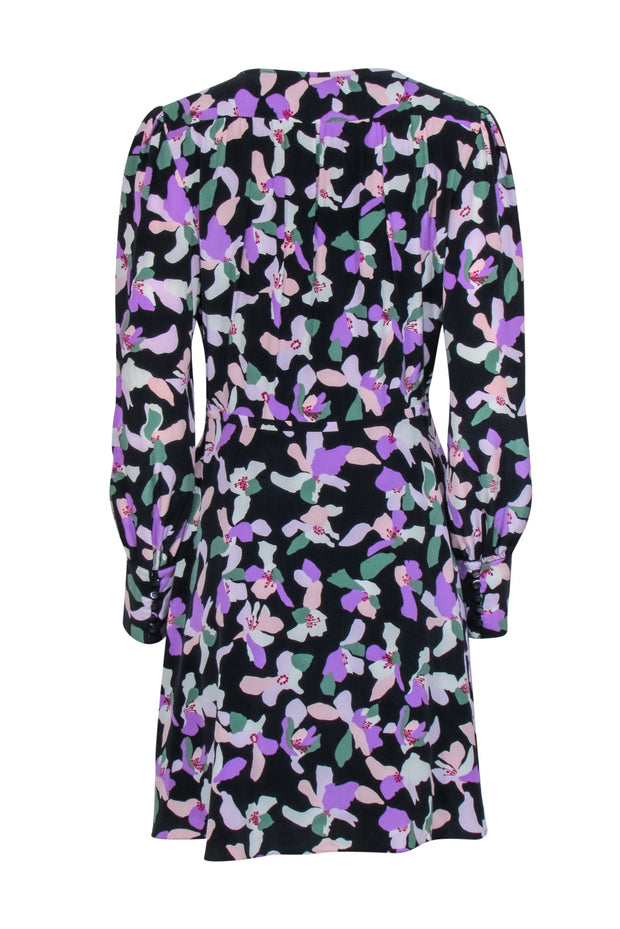 Current Boutique-Equipment - Navy, Lavender, & Green Print Silk Dress Sz 8