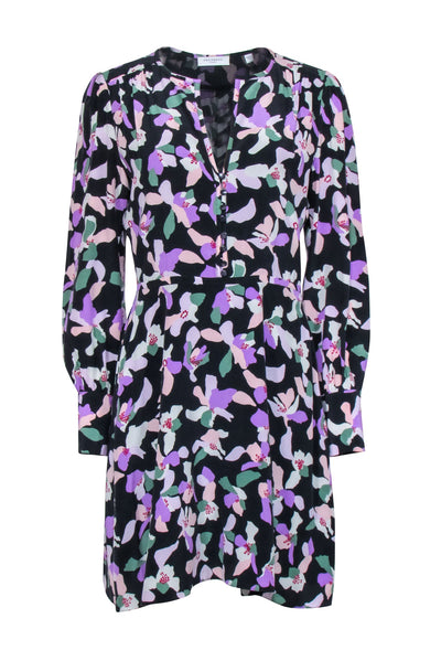 Current Boutique-Equipment - Navy, Lavender, & Green Print Silk Dress Sz 8