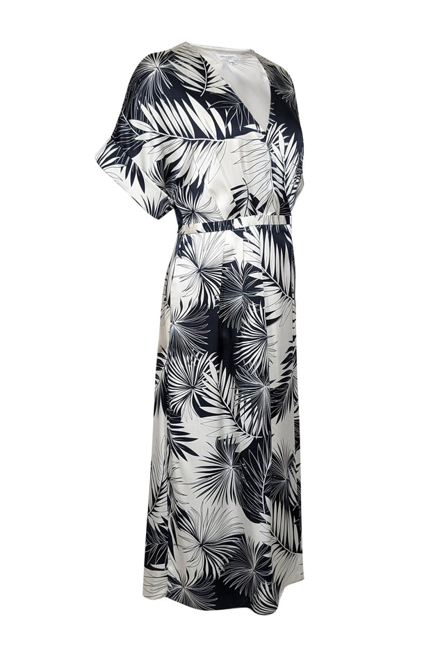 Current Boutique-Equipment - Navy & Off-White Leaf Print Silk Midi Dress Sz 6