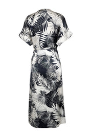 Current Boutique-Equipment - Navy & Off-White Leaf Print Silk Midi Dress Sz 6