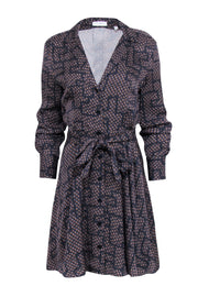 Current Boutique-Equipment - Navy Shirt Dress w/ Gold Print & Tie Waist Sz 6