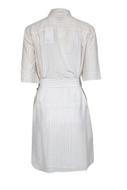 Current Boutique-Equipment - Off-White w/ Pink & Black Stripe Print Silk Dress Sz S