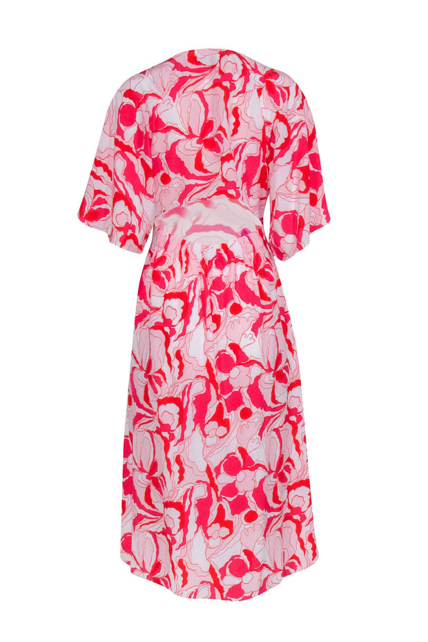 Current Boutique-Equipment - Pink, Ivory, & Red Abstract Floral Print Silk Dress Sz S