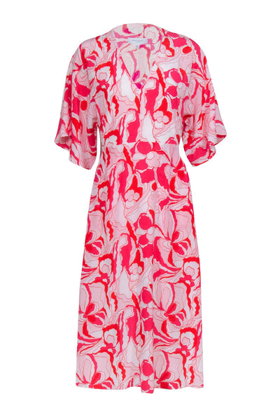 Current Boutique-Equipment - Pink, Ivory, & Red Abstract Floral Print Silk Dress Sz S