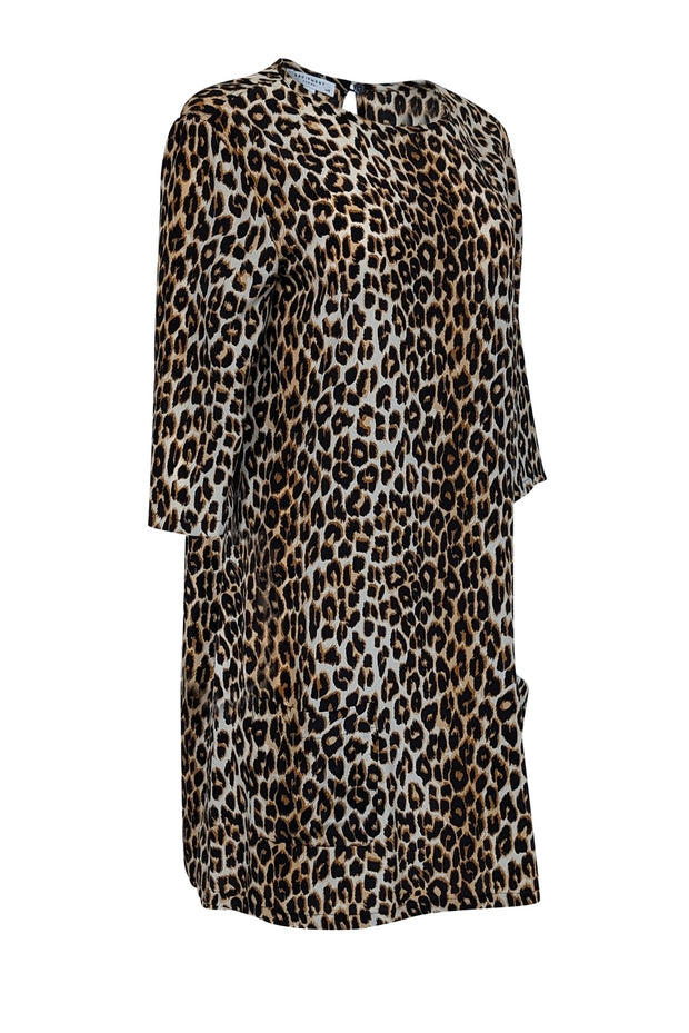 Current Boutique-Equipment - Tan, Beige, & Black Leopard Print Silk Shift Dress Sz L