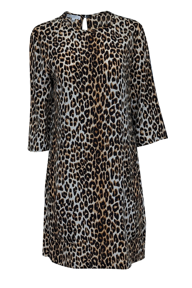 Current Boutique-Equipment - Tan, Beige, & Black Leopard Print Silk Shift Dress Sz L