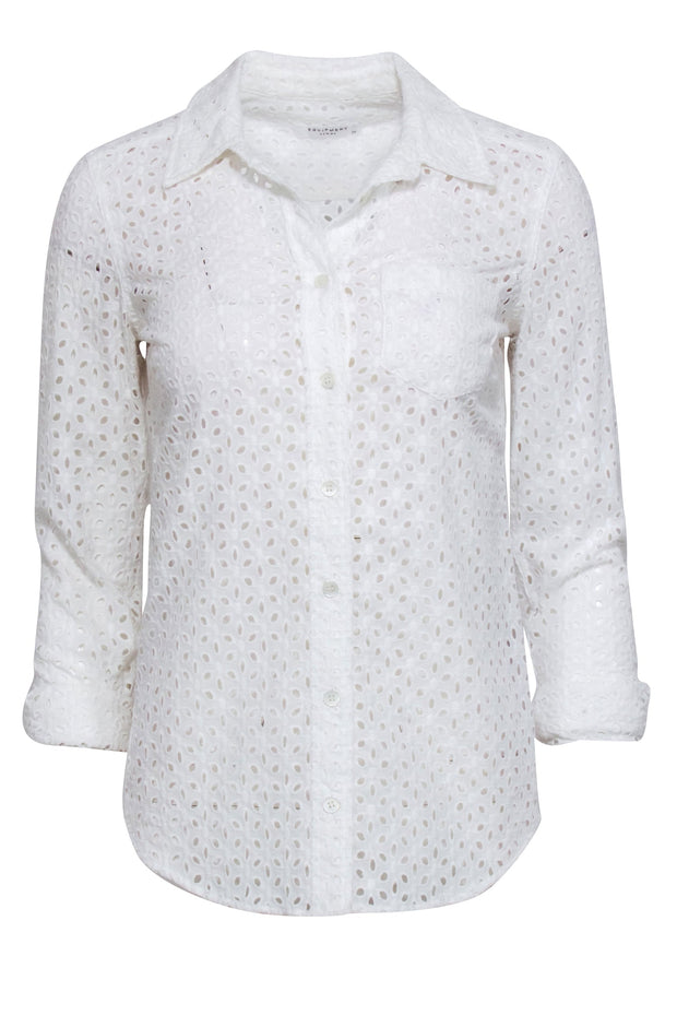 Current Boutique-Equipment - White Eyelet Button Front Shirt Sz XS