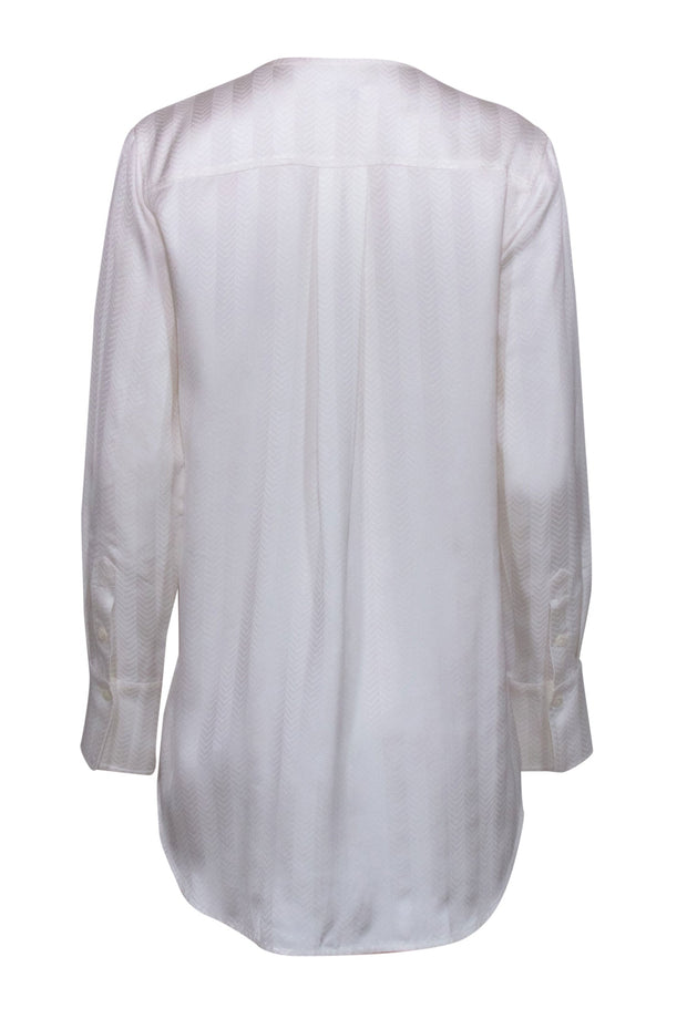 Current Boutique-Equipment - White Long Sleeve Chevron Print Collarless Tunic Blouse Sz M