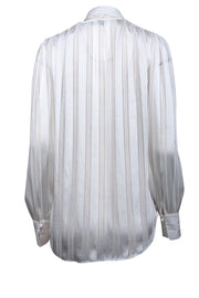 Current Boutique-Equipment - White Stripe Textured Long Sleeve Blouse w/ Neck Tie Sz M