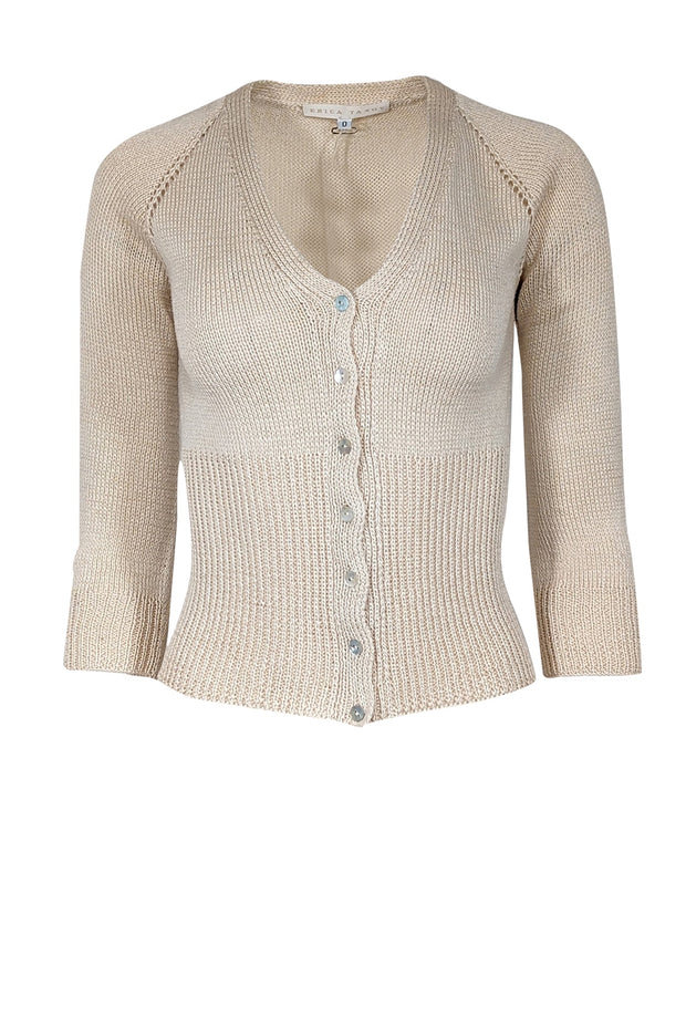 Current Boutique-Erica Tanov - Beige Cotton Raglan Sleeve Cardigan Sz 0