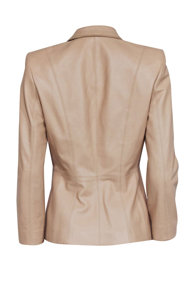 Current Boutique-Escada - Beige Leather Three Button Blazer Sz 4