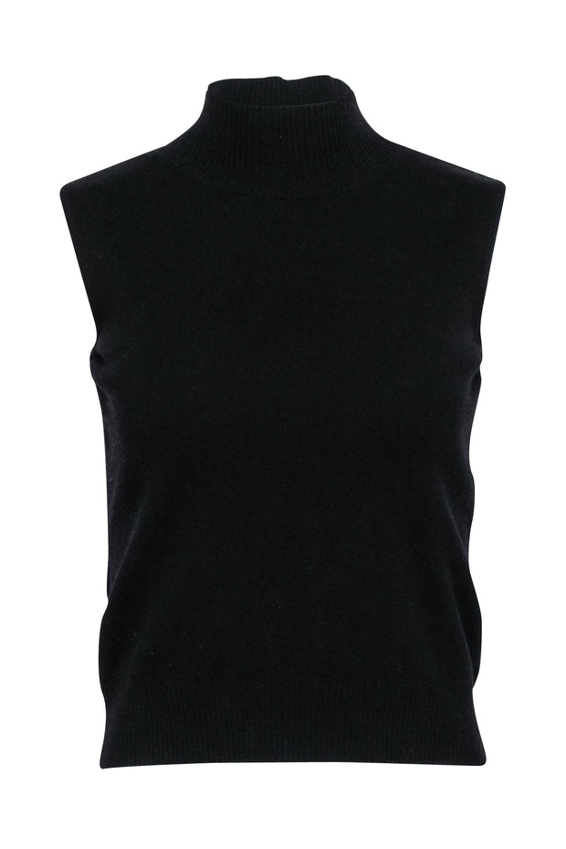 Current Boutique-Escada - Black Mock Neck Wool Blend Sleeveless Top Sz 4