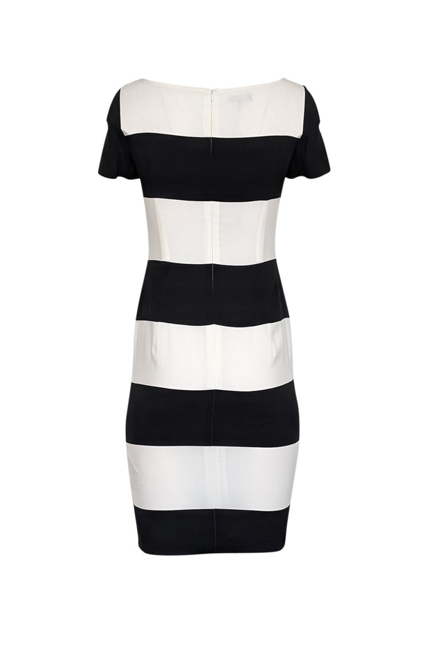 Current Boutique-Escada - Black & White Striped Crepe Dress w/ Floral Print Sz 2