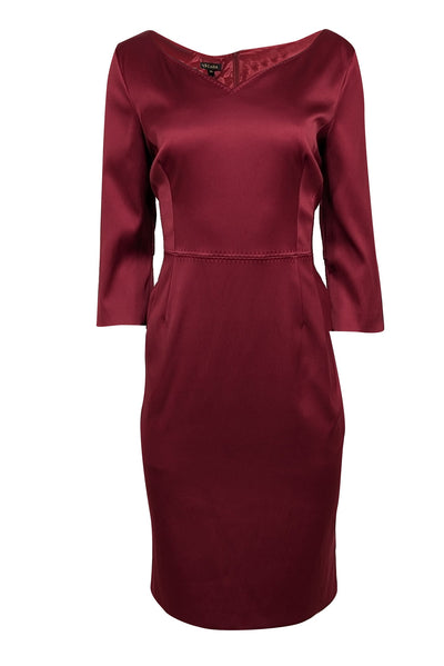 Current Boutique-Escada - Dark Red Satin V-Neckline Dress Sz 12