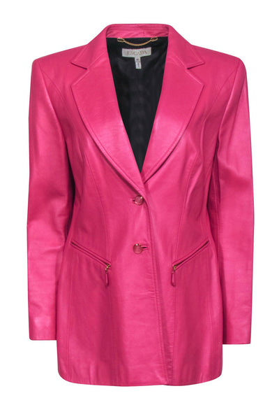 Current Boutique-Escada - Hot Pink Leather Blazer Sz 12 Blazer