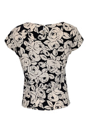 Current Boutique-Escada - Ivory & Black Floral Print Cap Sleeve Blouse Sz 8