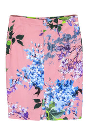 Current Boutique-Escada - Pink w/ Purple Floral Print Pencil Skirt Sz 10