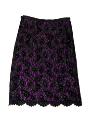 Current Boutique-Escada - Purple Silk Skirt w/ Black Lace Overlay Sz 12