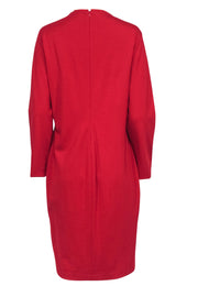 Current Boutique-Escada - Red Long Sleeve Midi Dress w/ Frayed Neckline Sz L