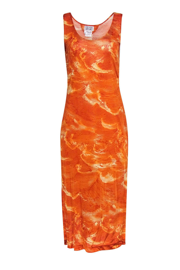 Current Boutique-Escada Sport - Burnt Orange Abstract Print Sleeveless Maxi Dress Sz 8