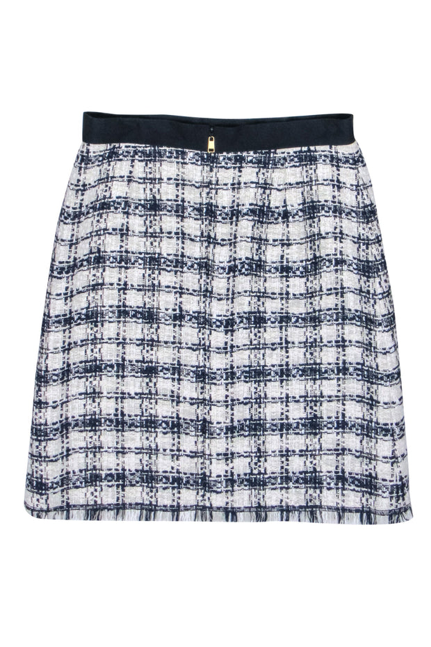 Current Boutique-Escada Sport - Ivory & Navy Plaid Tweed Skirt Sz 8